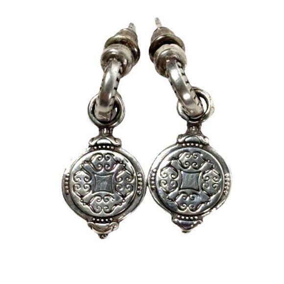 Brighton Logo B Is for Brighton Post Dangle Pierced Earrings Silver Plated - Picture 1 of 10
